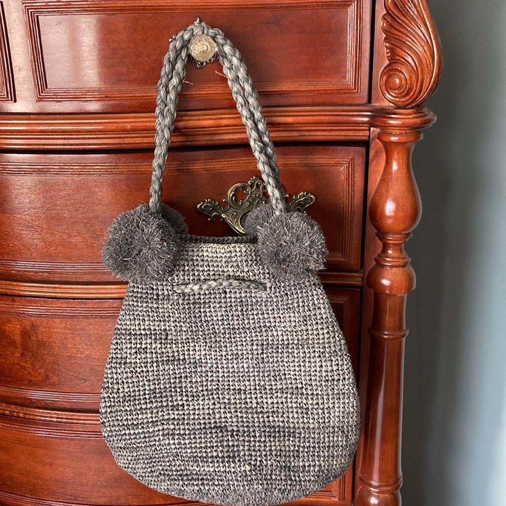 Gray Straw Bag With Straw Draw-String - image 2